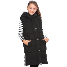 (11-12 Years) Girls Down Vest Black Hooded Jacket