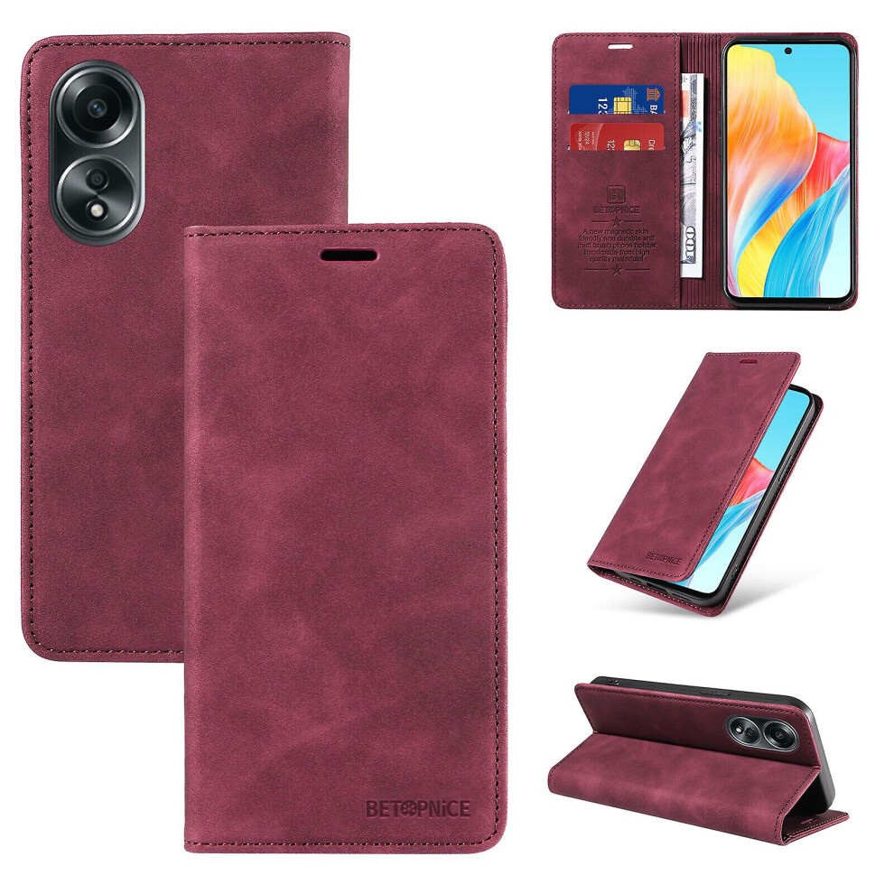 (Red) Case For Oppo A58 4G Leather Folio Wallet Magnetic Protective Cover Compatible With Oppo A58 4G Case Red 8994439499165