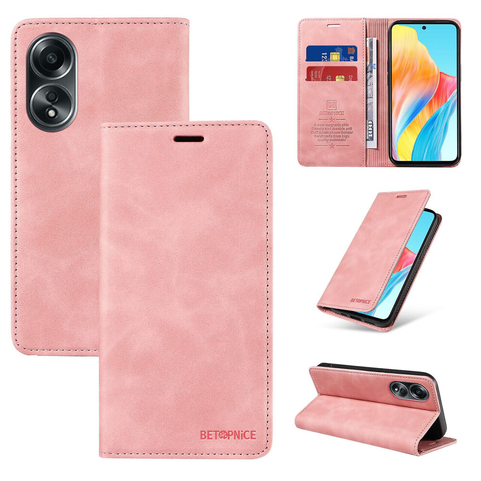 (Pink) Case For Oppo A58 4G Leather Folio Wallet Magnetic Protective Cover Compatible With Oppo A58 4G Case Pink 8994439499196