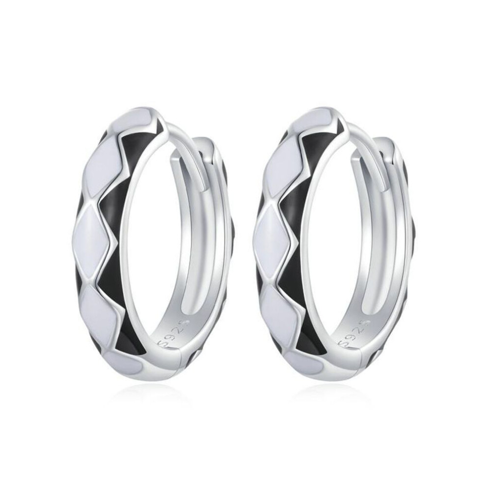 (black) Wostu 925 Sterling Silver Black And White Diamond Pattern Ear Clips For Women Fine Jewelry