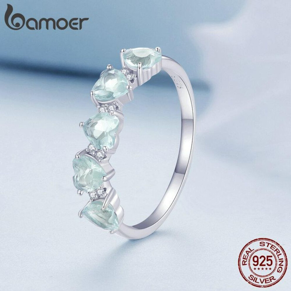 (7) Bamoer 925 Stelring Silver Ocean Blue Heart Cubic Zirconia Wedding Rings Women Romantic Heart-shaped Stackable Ring Birthday Jewelry Gift