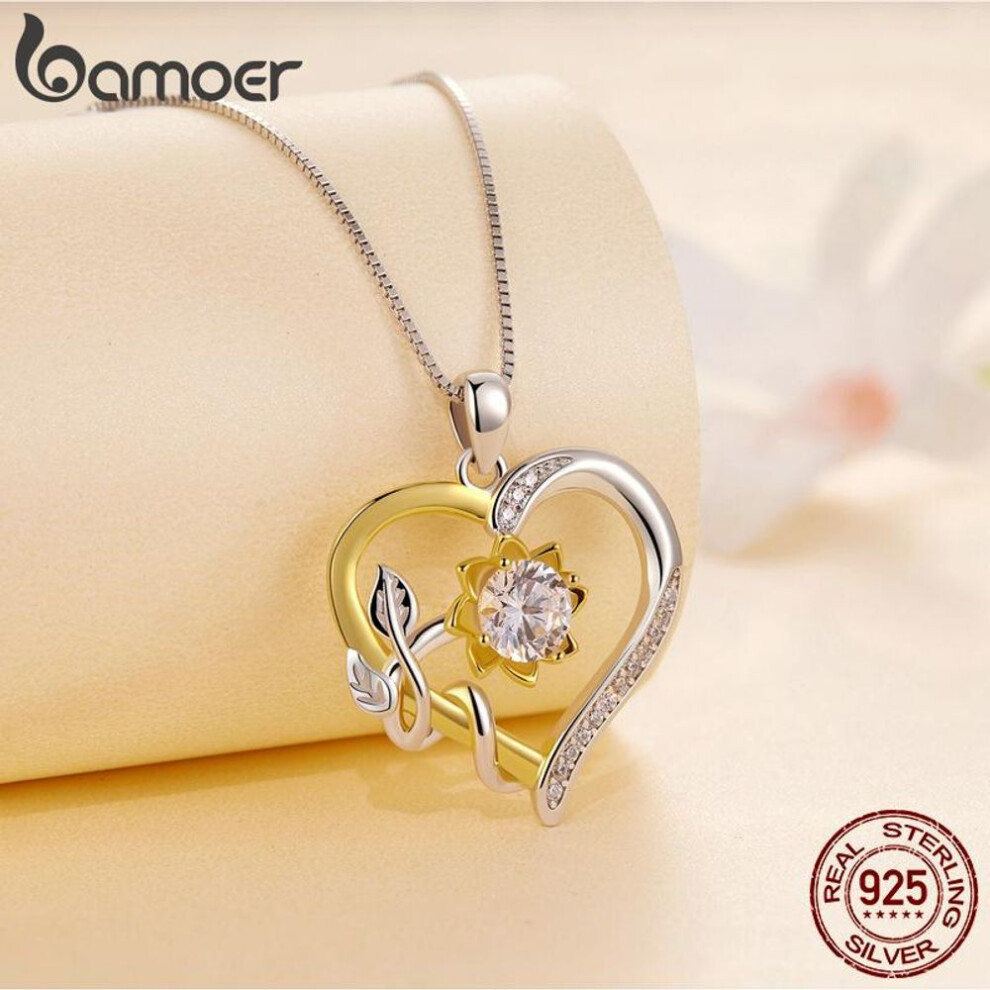 (925 silver) Bamoer 1 Carat Real Moissanite Heart Shape Flower Pendant Necklace For Women Birthday Gift 925 Sterling Silver Fine Jewelry