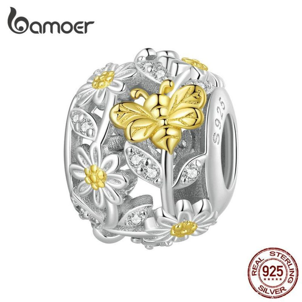 (C) Bamoer 925 Sterling Silver Daisy Heart Beads Sunflower Pendant Charms For Women Bracelet And Necklace Diy Fine Jewelry