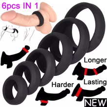 6-in-1 Silicone Cock Ring Penis Erection Enhancer for Stronger Stamina