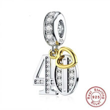 (40th) Birthday Digit With Golden tag dangle 13th,15th, 16th, 18th, 30th, 40th, 60th charm for women bracelet S925 Sterling Silver Ideal Gifts Birthday