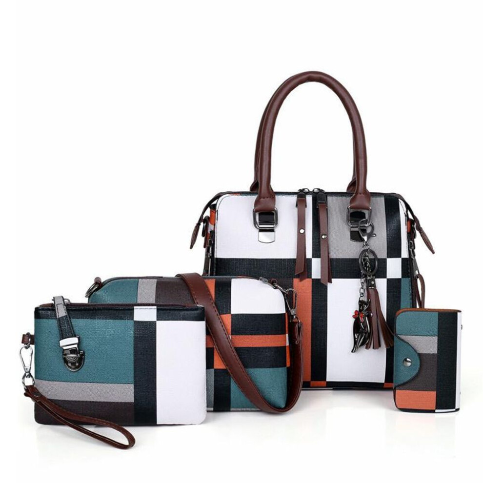 (lake blue, 25*12*23cm) Luxury Handbags Plaid Women Bags Designer 2019 Tassel Purses Handbags Set 4 Pieces Bags Composite Clutch Female Bolsa