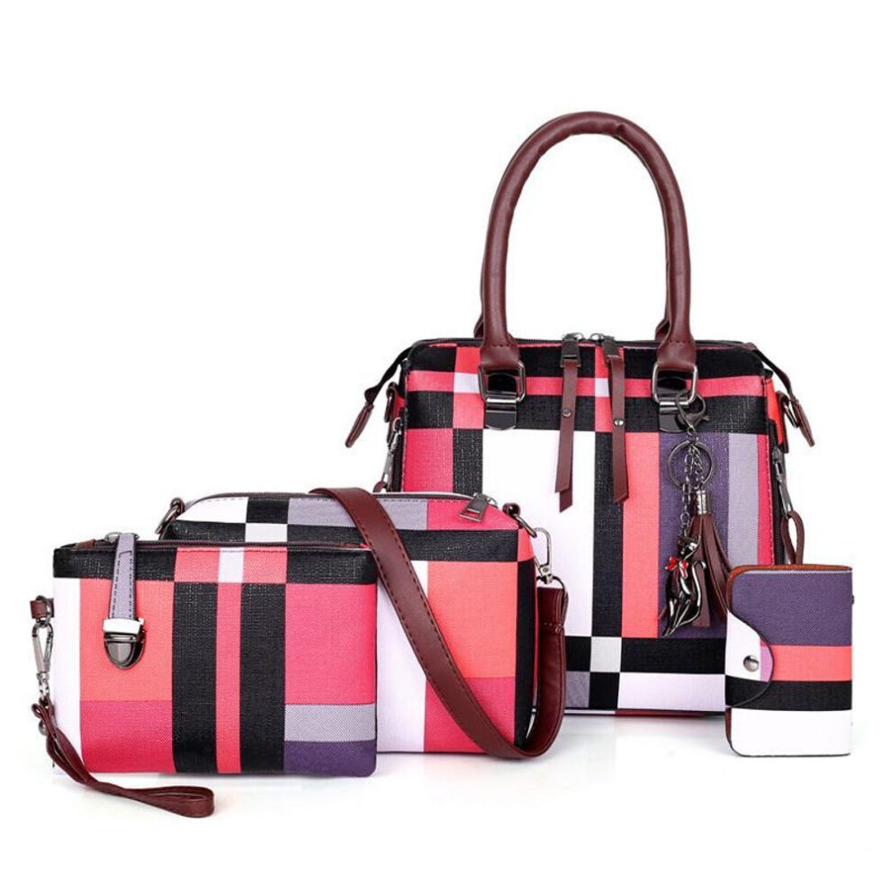 (red, 25*12*23cm) Luxury Handbags Plaid Women Bags Designer 2019 Tassel Purses Handbags Set 4 Pieces Bags Composite Clutch Female Bolsa