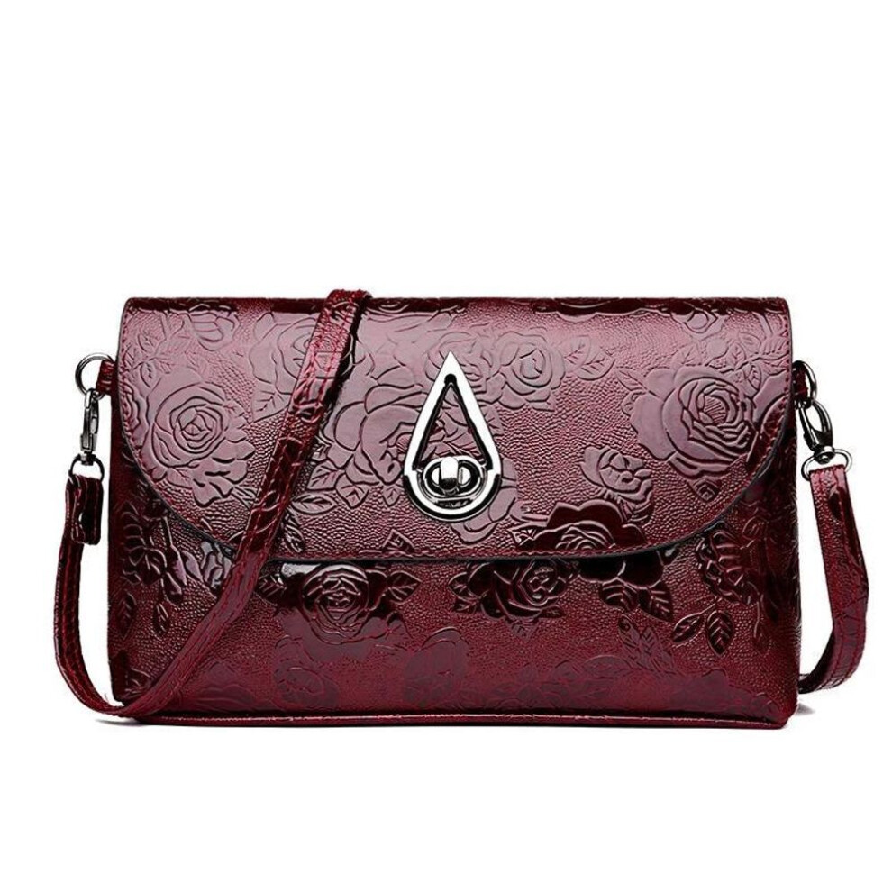 (wine red, 25*5*15cm) Rose Flower Embossed Sling Bags Elegant Mother Shoulder Purse Flap Crossbody Bag Lady Evening Party Clutch
