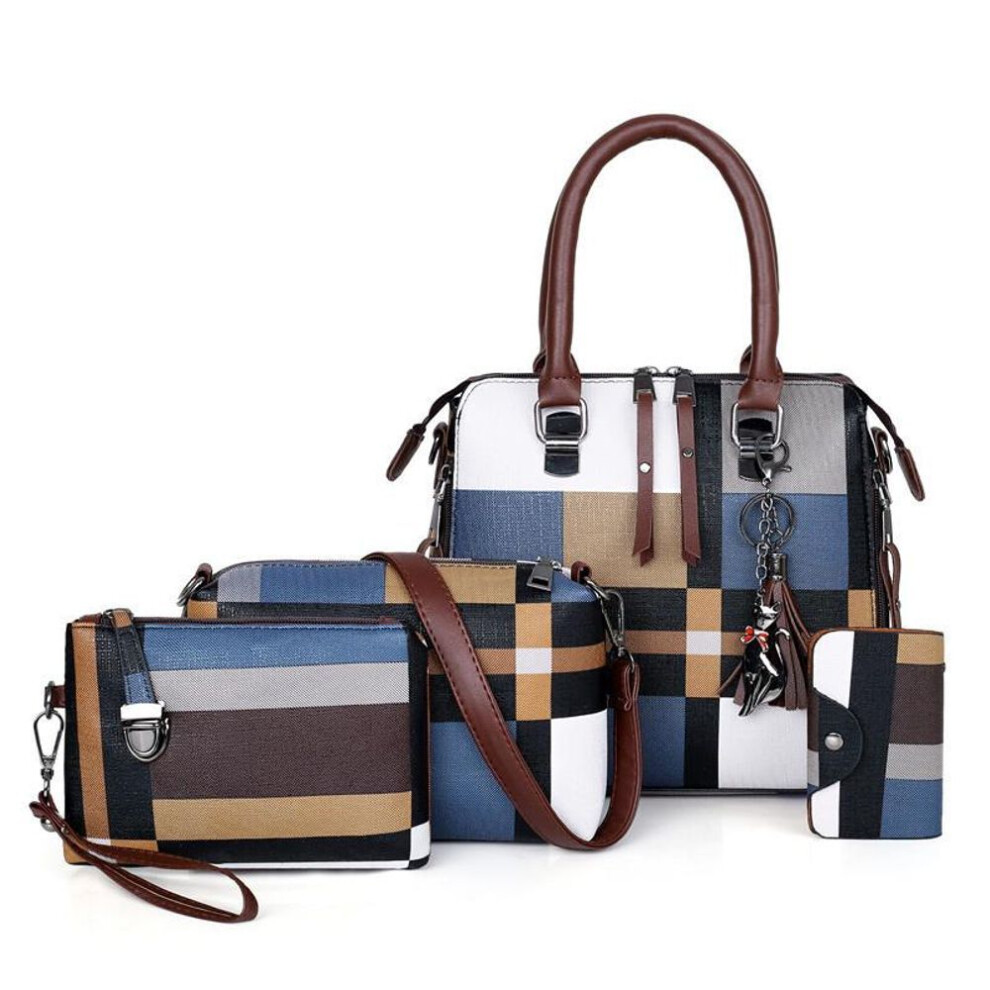 (blue, 25*12*23cm) Luxury Handbags Plaid Women Bags Designer 2019 Tassel Purses Handbags Set 4 Pieces Bags Composite Clutch Female Bolsa