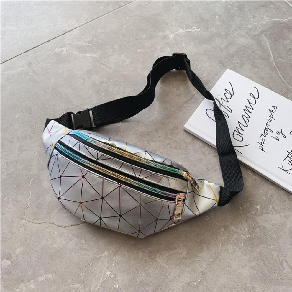 (silver, 32*8*16cm) Fashion Women Fanny Pack Waist Bag Zipper Laser Outdoor Sport Dual Pocket Running Belt Beach Bag Chest Bag Sac Banane Femme