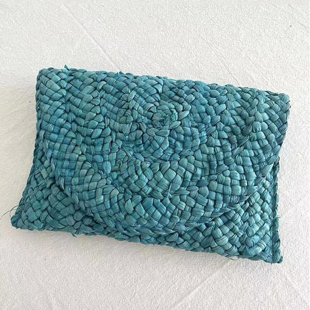 (blue, 25x2x15cm) Yogodlns Fashion Bags Women Summer Retro Corn Straw Knitted Handbag Key Coin Money Purse Beach Clutch