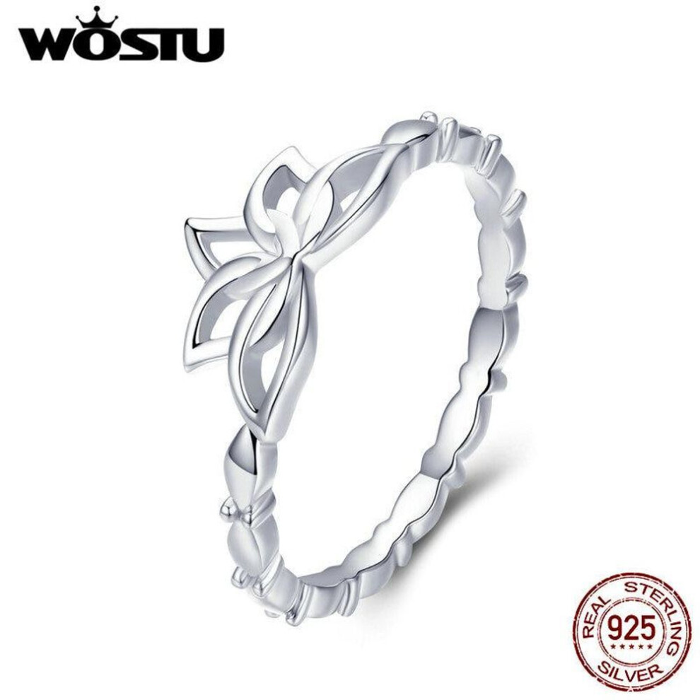 (7) Wostu New Collection 925 Sterling Silver Lotus Flower Rings For Women Wedding Elegant Ring