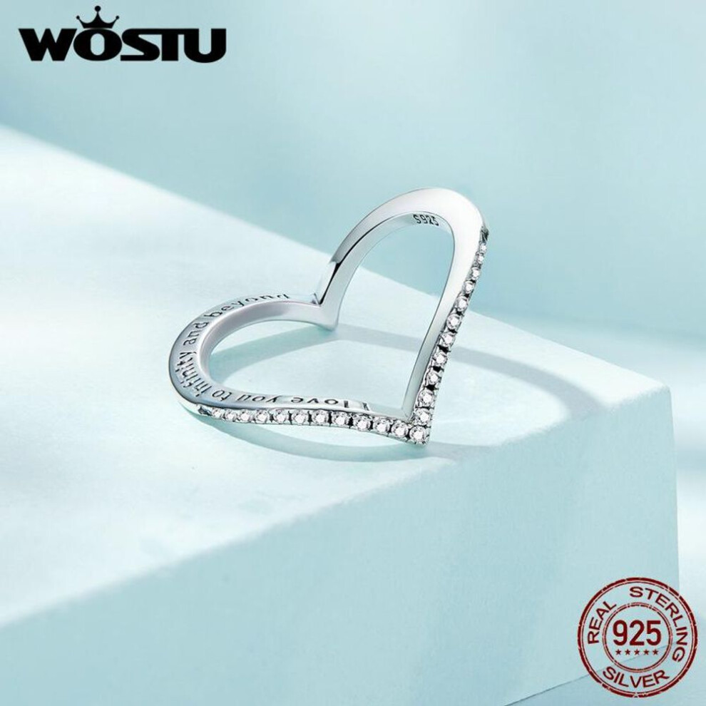(9) WOSTU 925 Sterling Silver Heart Ring 14K Gold Plated Sparkling Wishbone 'V' Ring for Women with Cubic Zirconia