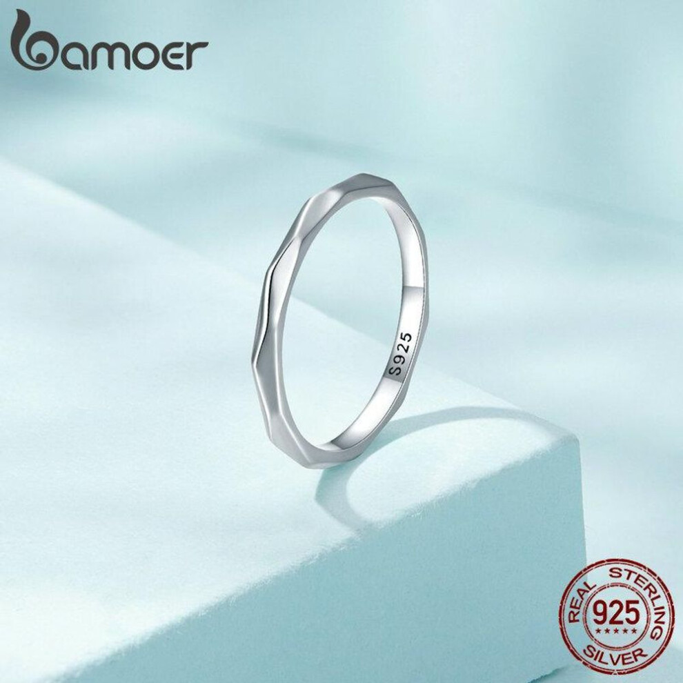 (A-7) BAMOER New 925 Sterling Silver Minimalism Simple Ring for Women Fine Jewelry Fashion Stackble Eternity Band Wedding Gift Anillos