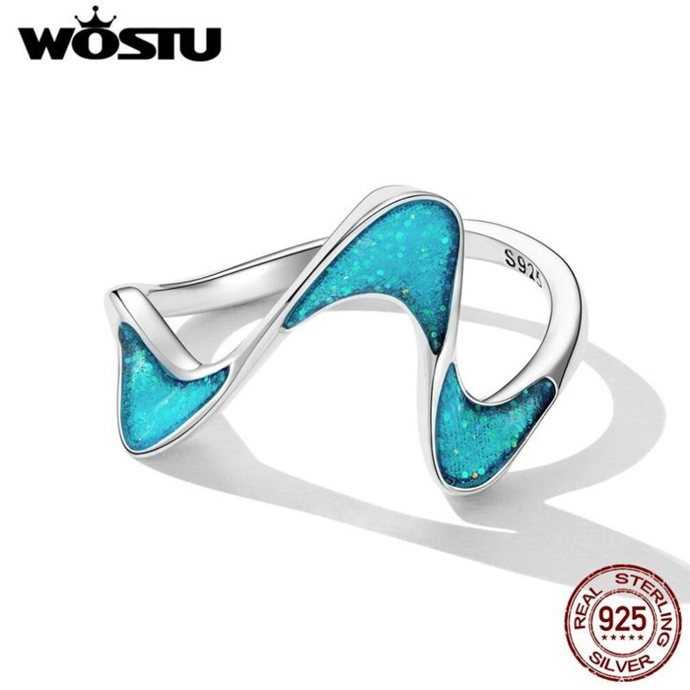 (6) Wostu Genuine 925 Sterling Silver Original Geometric Ring For Women Promise Ring Fine Jewelry Ocean Series Wedding Gift