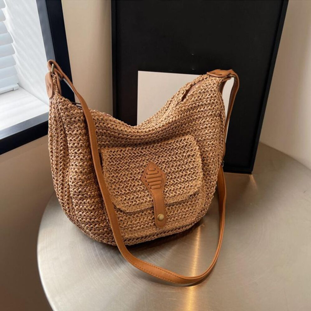 (khaki, 29x10x27cm) Yogodlns Fashion Summer Straw Crossbody Bag Women Beach Holiday Shopping Woven Shoulder Handbag Messenger Purses Bags