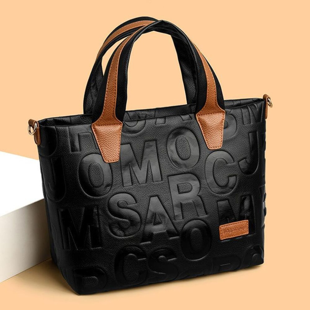 (brown, 30x13x24cm) Yogodlns Women PU Leather Top Handle Shoulder Crossbody Bag Fashion Large Capacity Solid Color Letter Printed Tote Handbag