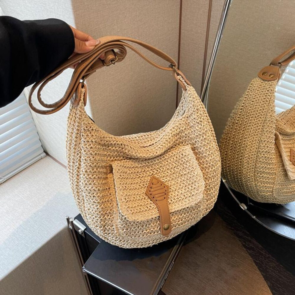 (beige, 29x10x27cm) Yogodlns Fashion Summer Straw Crossbody Bag Women Beach Holiday Shopping Woven Shoulder Handbag Messenger Purses Bags