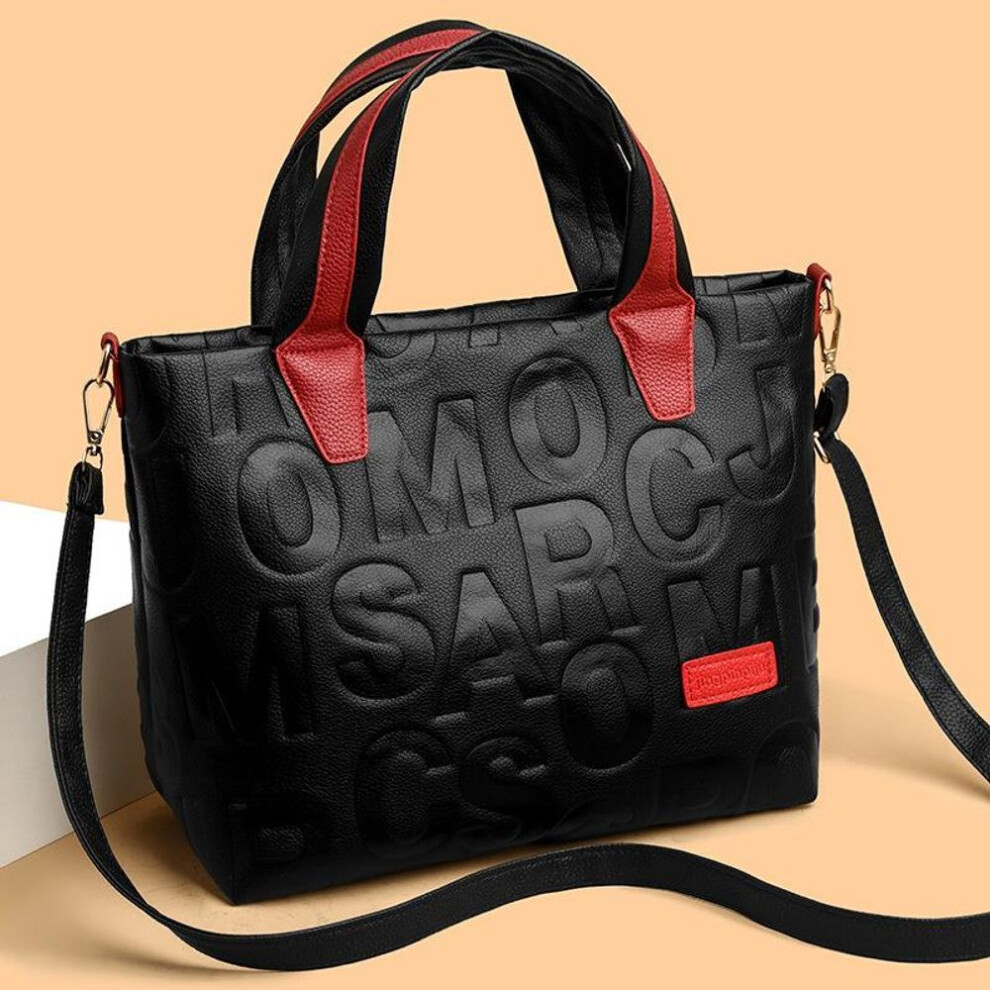 (red, 30x13x24cm) Yogodlns Women PU Leather Top Handle Shoulder Crossbody Bag Fashion Large Capacity Solid Color Letter Printed Tote Handbag