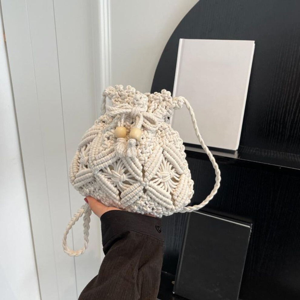 (beige, 21x8x20cm) Yogodlns Design Woven Handbag Fashion Boho Hollow Out Handmade Bucket Crossbody Bag Summer Beach Bag Knitted Phone Pouch