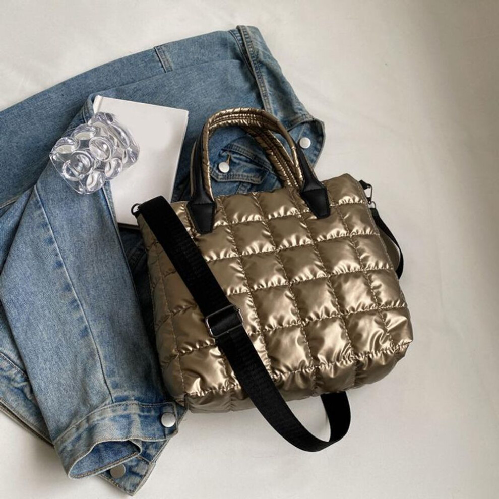(gold, 31x10x24cm) Yogodlns Quilted Padded Tote Bag Nylon Solid Color Satchel Puffer Crossbody Bag Women Shoulder Bags Ladies Large Capacity Handbag