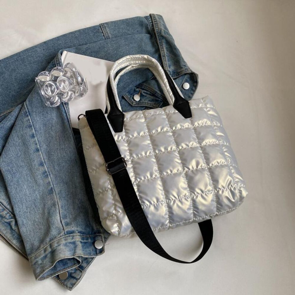 (beige, 31x10x24cm) Yogodlns Quilted Padded Tote Bag Nylon Solid Color Satchel Puffer Crossbody Bag Women Shoulder Bags Ladies Large Capacity Handbag