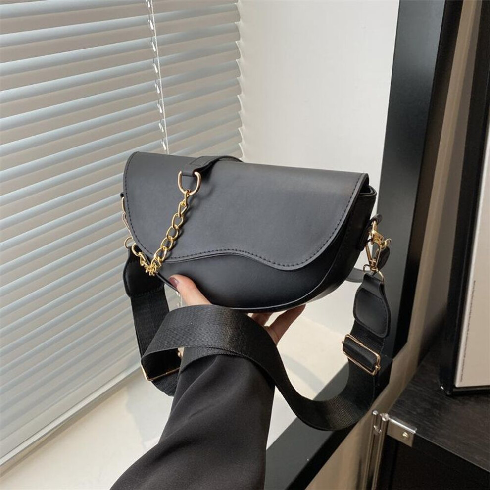 (black, 18x8x15cm) Yogodlns Fashion Double Straps Shoulder Bag Casual Solid Color Pu Leather Versatile Crossbody Bags For Women Saddle Bag