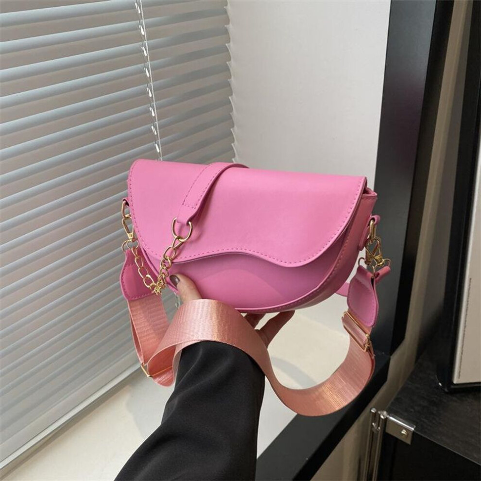 (pink, 18x8x15cm) Yogodlns Fashion Double Straps Shoulder Bag Casual Solid Color Pu Leather Versatile Crossbody Bags For Women Saddle Bag
