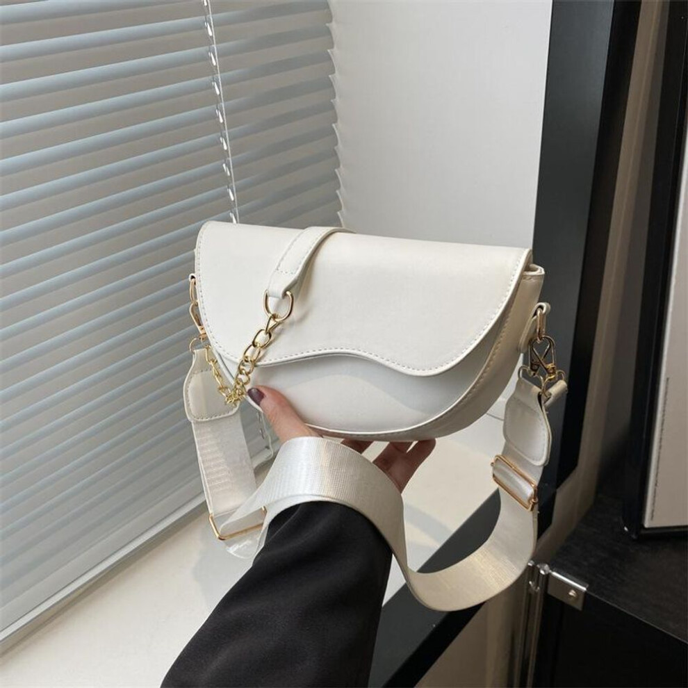 (white, 18x8x15cm) Yogodlns Fashion Double Straps Shoulder Bag Casual Solid Color PU Leather Versatile Crossbody Bags For Women Saddle Bag
