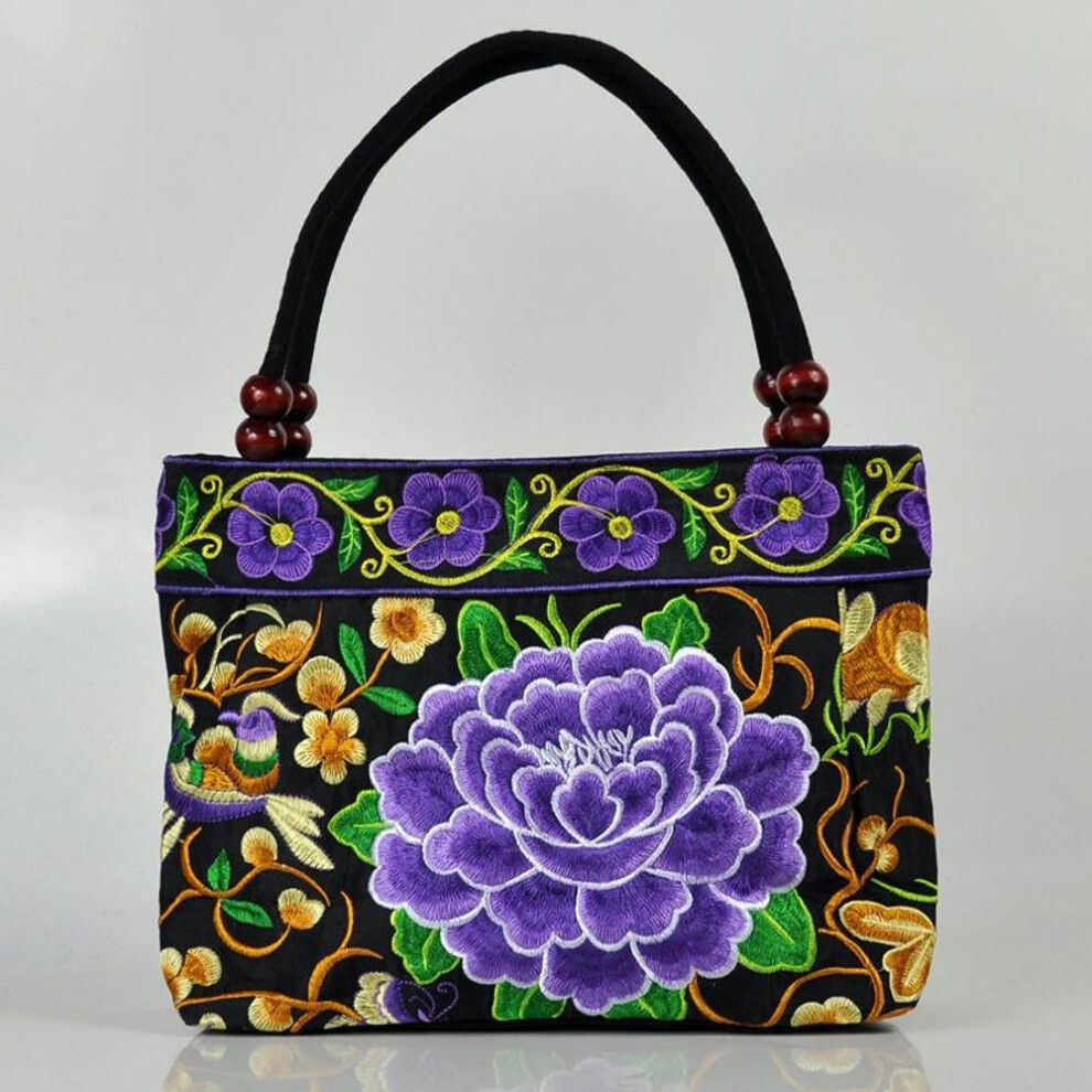 (purple, 31x10.5x23cm) Yogodlns Original Ethnic Style Canvas Embroidered Women&apos;s Bag Handheld Small Bag Embroidery Handbags For Women