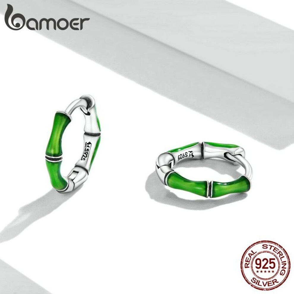 (925 silver) Bamoer 100% 925 Sterling Silver Stud Earrings Vintage Bamboo Small Ear Buckles For Women Wedding Jewelry