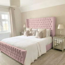 (Single-3ft (Without Gaslift), Crystal Diamonds Button) Ottoman Winged Bed Frame Upholstered Osaka Chesterfield