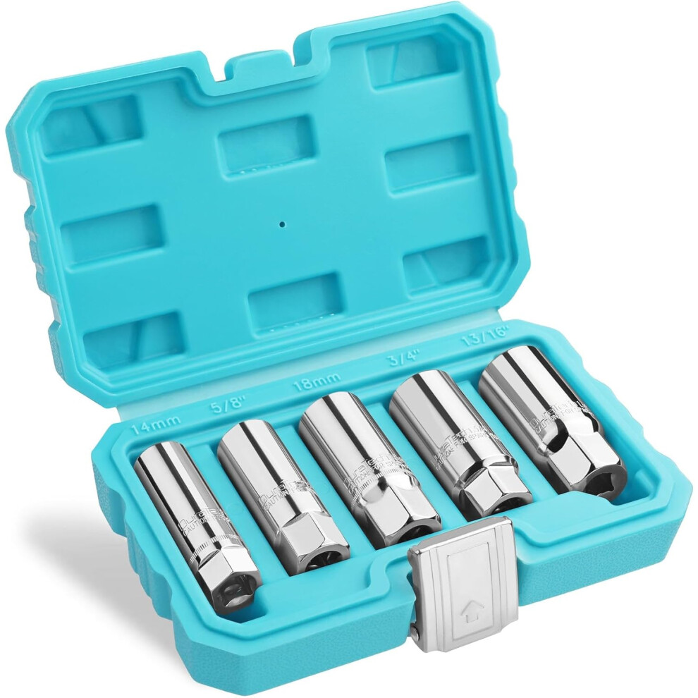 Duratech Spark Plug Socket Set, 5-Piece Sae & Metric Cr-V Spark Plug Sockets (14Mm, 18Mm, 5/8", 3/4", 13/16") 8000000006608