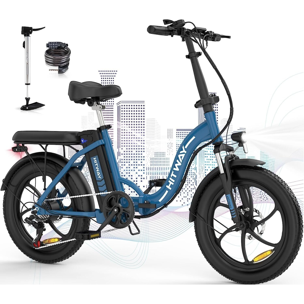 HITWAY BK6SL Electric Bike 20X3.0 E bike, 36V/13Ah Battery Electric Bicycles, 50-100KM, 250W Motor, 7-Speed, Aluminium Frame folding bike for Adult