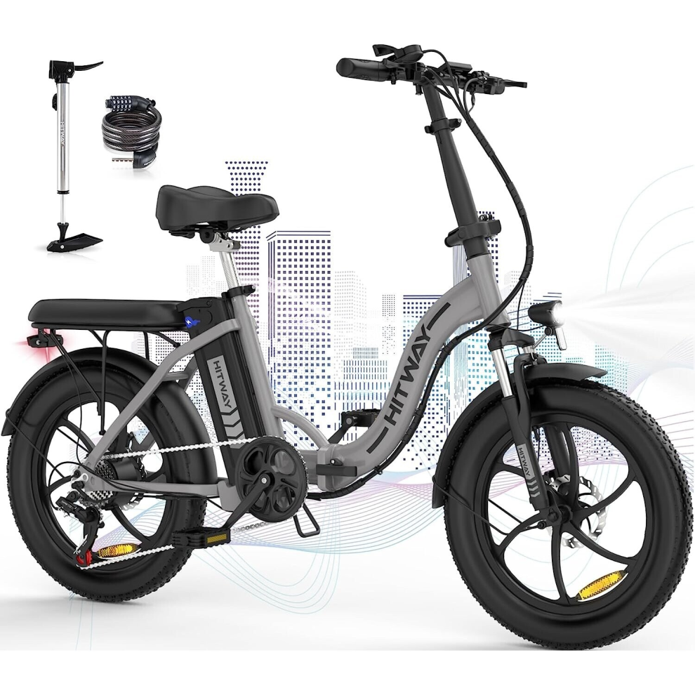 HITWAY Electric Bike, 20" Fat Tire Ebikes, 12Ah 250W 36V E Bike, 35-90KM Electric Folding Bikes With 7 Gears System City E Bike Mountain Bicycle