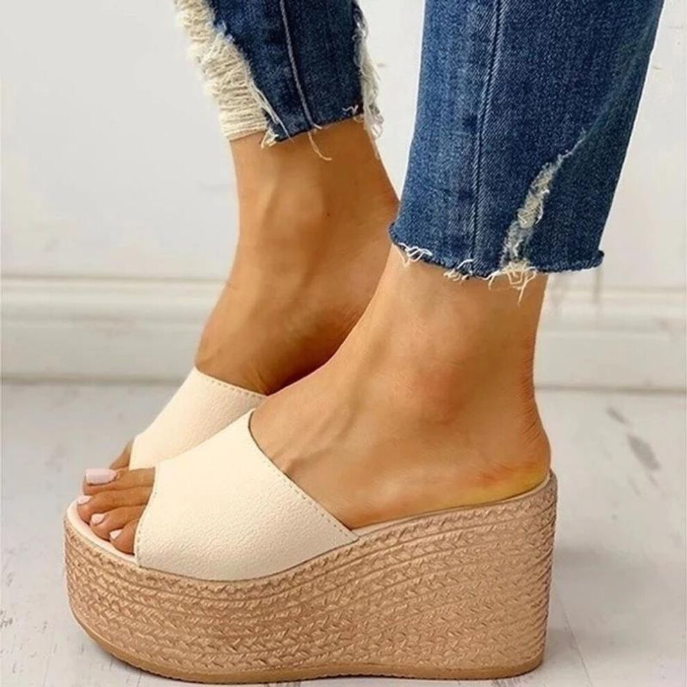 (white, 36) Fashion 2021 New Summer Women&apos;s Sandals Peep-toe Shoes Woman High-heeled Platfroms Casual Wedges For Women High Heels Shoes