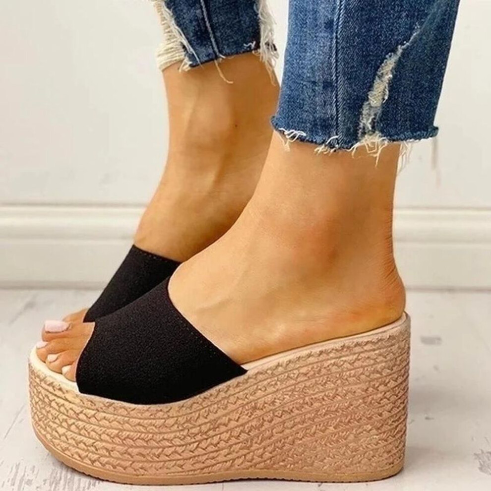 (black, 36) Fashion 2021 New Summer Women&apos;s Sandals Peep-toe Shoes Woman High-heeled Platfroms Casual Wedges For Women High Heels Shoes