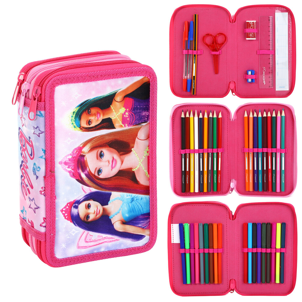 Barbie 3 Tier Filled Pencil Case Stationery School Supplies Kids