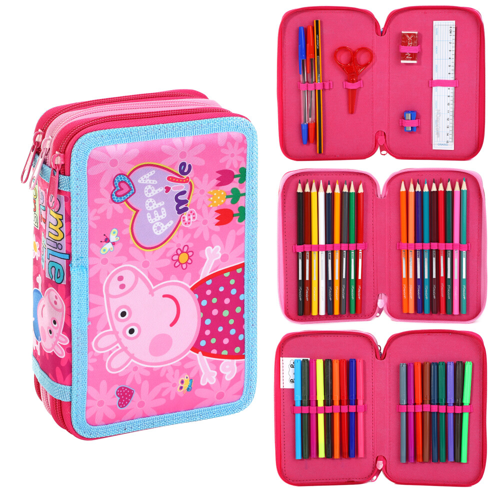 Peppa Pig 3 Tier Filled Pencil Case Stationery School Supplies Kids