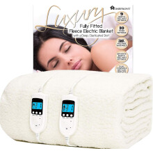 (King Size, White) Electric Blanket King Size Bed Dual Control - 152x203x40cm - Fleece Fitted Heated Mattress Cover Underblanket with Skirt - Overheat Protection