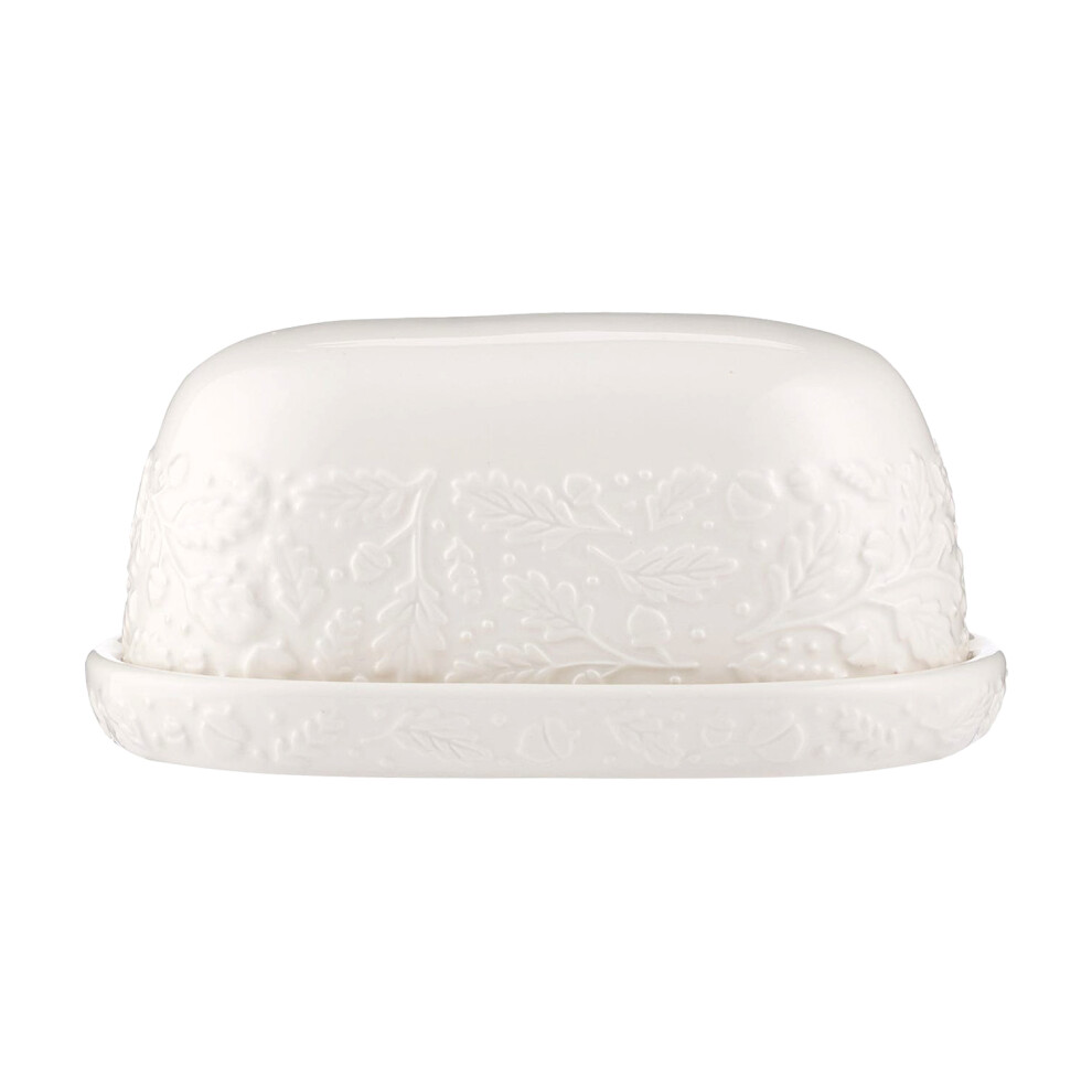 Ceramic Butter Dish with Domed Lid Cream Glaze Acorn Butter Keeper Storage Tray