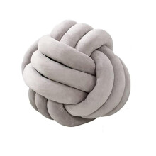 (Light Grey) Knotted Plush Throw Pillow - Round Cushion For Sofa Or Bedroom