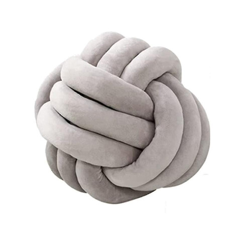 (Light Grey) Knotted Plush Throw Pillow - Round Cushion For Sofa Or Bedroom