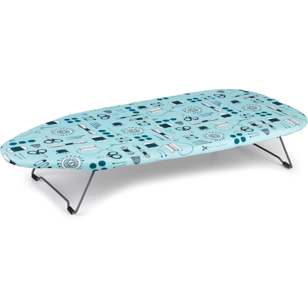 Beldray LA023735SEW Small Tabletop Ironing Board - 73 x31cm, Sewing Accessory Print, 100% Cotton Cover For Smooth Pressing