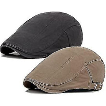 2 Pack Newsboy Hats For Men Flat Cap Cotton Adjustable Breathable Irish Cabbie Ivy Driving Gatsby Hunting Hat