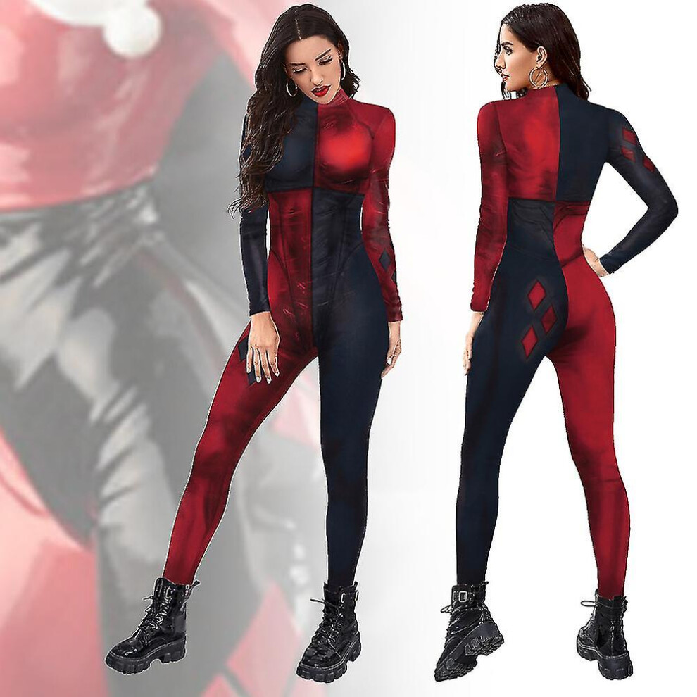 (M) Women Harley Quinn Halloween Party Cosplay Costume Jumpsuit Elastic Bodysuit-image-OPC-PFWR5S8-NEW