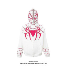 (White, M) Spiderman Hoodie Zipper Cardigan Street Loose Jacket