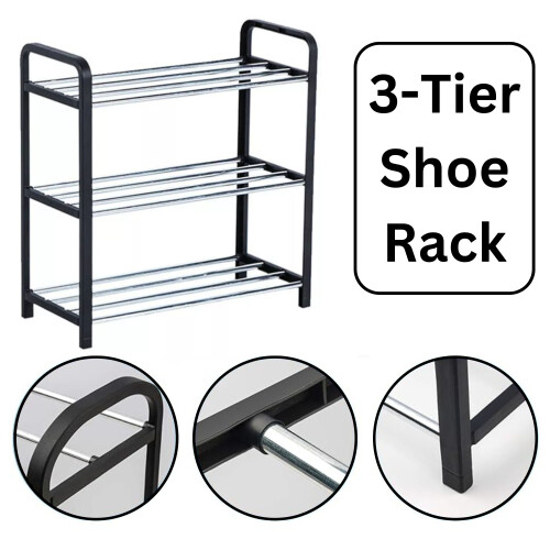 Metal 3-Tier Stackable Shoe Storage Shelf, Easy Assemble Shoe Rack Storage Unit 2