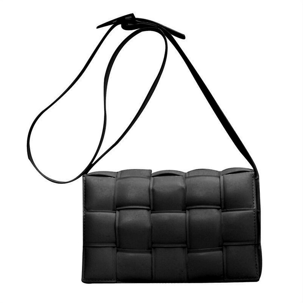 (Black) Woven Padded Cassette-style Women Crossbody Handbag Purse Shoulder Messenger Bag Fashion Clutch Bag,100% New