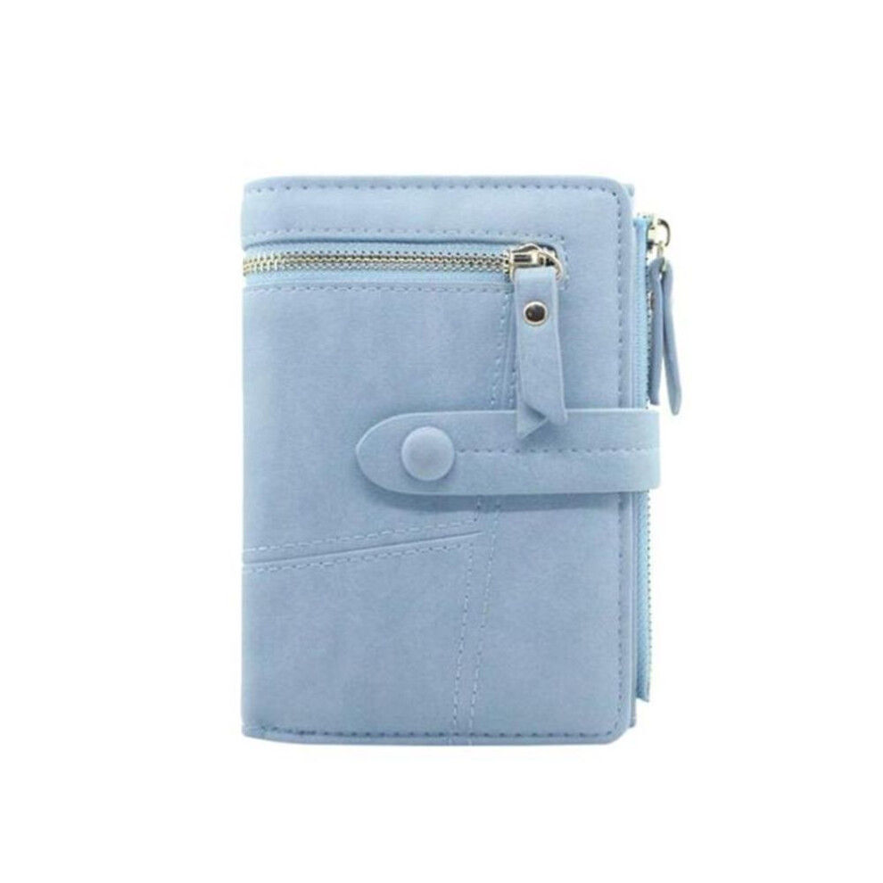(blue, 14*2.8*10cm) Korean Fashion Ladies Short Wallet Pu Multi-function Coin Fold Over Purse Card Holder